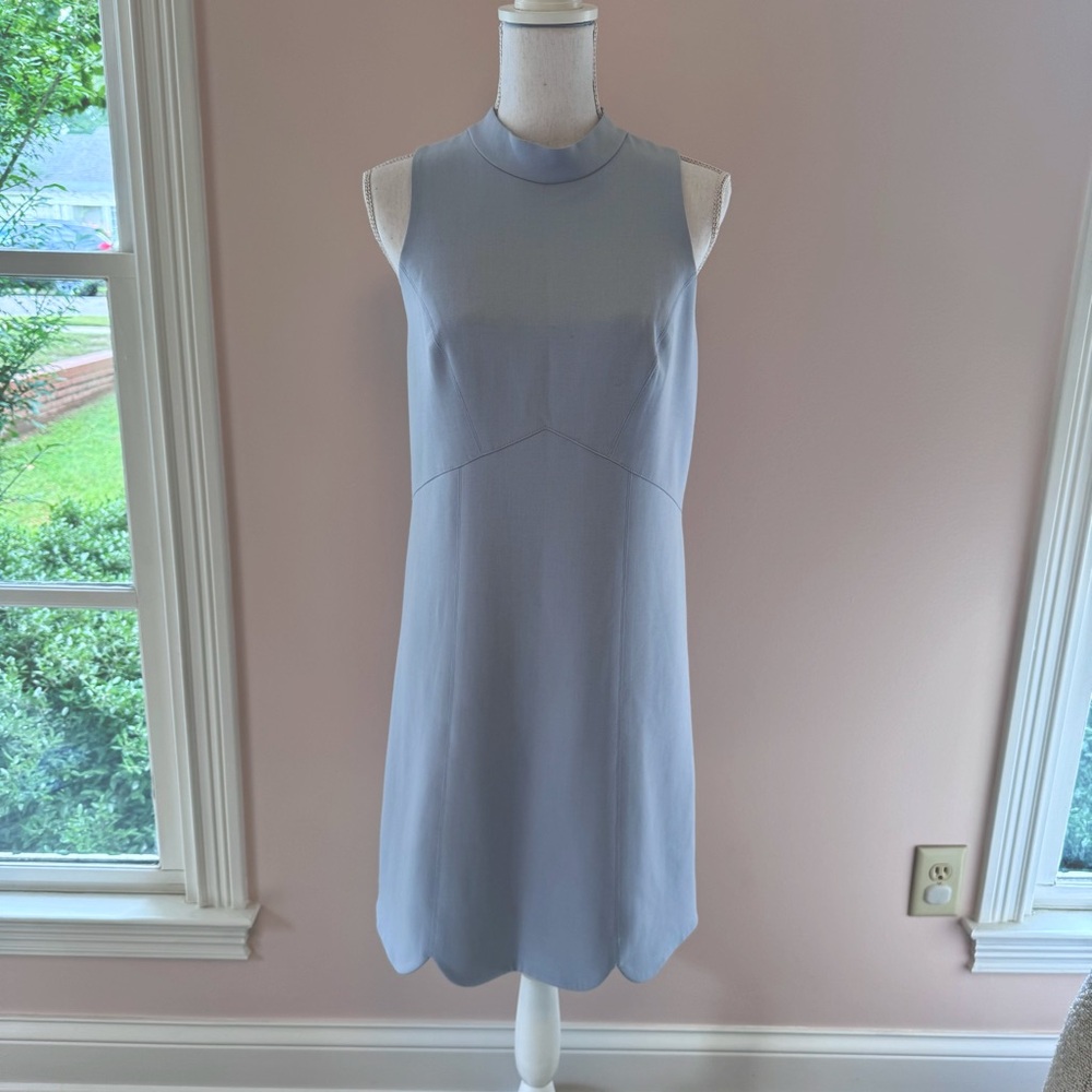 Shoshanna Mock Neck Sleeveless Scallop Hem Dress Light Blue Size 6 - Picture 1 of 9
